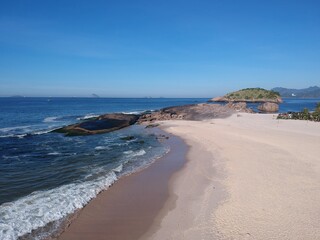 Aerial view of Piratininga beach in Niterói, Rio de Janeiro. Sunny day. Drone photo
