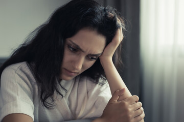 Stress women get insomnia, depression disorder Young adult can not sleep all night because she get...