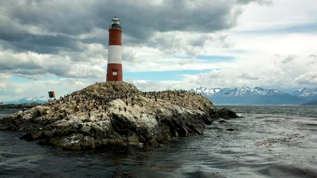 Aerial - Les Eclaireurs Lighthouse, Tierra del Fuego, Argentina, spinning shot
