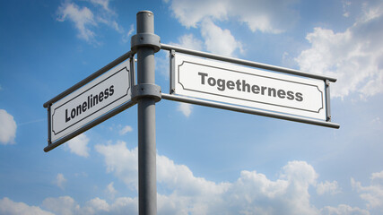 Fototapeta na wymiar Street Sign Togetherness versus Loneliness