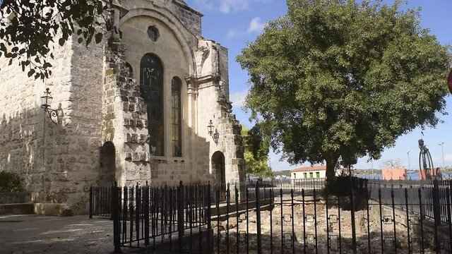 Colonial Catholic 'Paula Church' in Old Havana, Cuba. Establishing shot