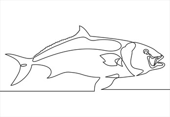 Continuous one line drawing fish. vector illustration. Black and white.