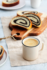 Poppy seed roll and coffee. Easter baking