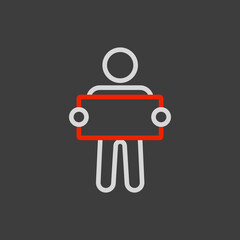 Man standing and holding in hands banner icon