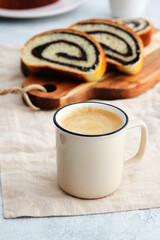 Poppy seed roll and coffee.