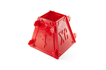 Collapsible red plastic form with the Orthodox Christian symbolism isolated on white background. Easter celebration.