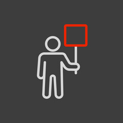 Man standing and holding in hands banner icon