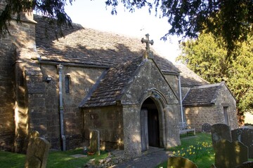 Fototapeta na wymiar Church of St Mary's Swainswick Bath, an old English church in the English Countryside on a sunny Springtime day