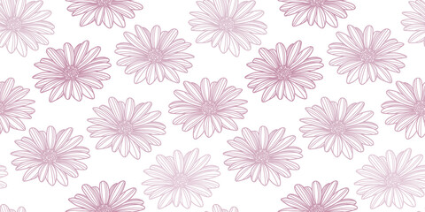 Daisy flower vector pattern background. Pastel pink pattern.