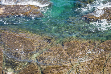 fresh turquoise teal water and rocks abstract background