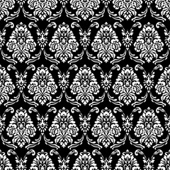Black and white damask pattern. Vintage baroque seamless vector background.
