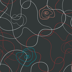 Wild poppy seamless pattern in line-art style