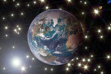 Earth and nebula. The elements of this image furnished by NASA.