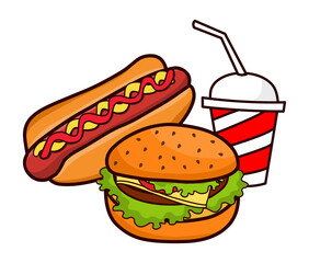 Hot dog and burger fast food set