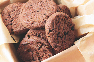 tasty homemade chocolate chip cookies in the box