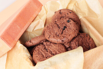 tasty homemade chocolate chip cookies in the box