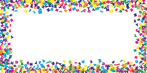 Falling letters of English language. Colorful flying words of Latin alphabet. Foreign languages study concept. Astonishing back to school banner on white background.