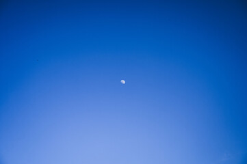 The moon is in the blue sky without clouds