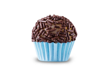 Chocolate brigadeiro with granulated chocolate. Brigadeiro, traditional Brazilian sweet.