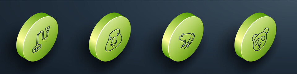 Set Isometric Collar with name tag, Goose bird, Frog and Cute panda face icon. Vector © Vadim
