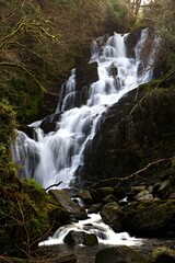 Fototapeta na wymiar The Torc Waterfall on the Owengarriff River is 18 meters tall. Killarney National Park. Ireland. Europe.