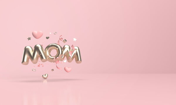 Mother's day with golden mom writing in 3d render.
