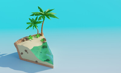 Tropical island in the shape of piece of cake