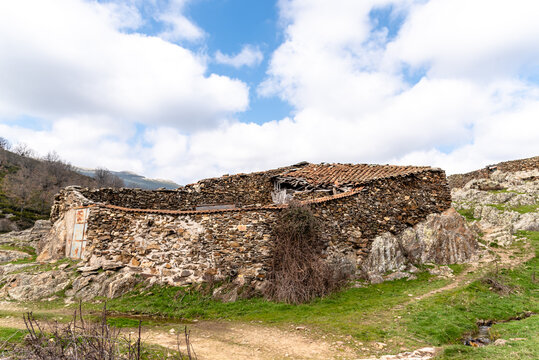 Old abandoned stone sheepfold in Puebla de la Sierra, Sierra del Rincon, Madrid