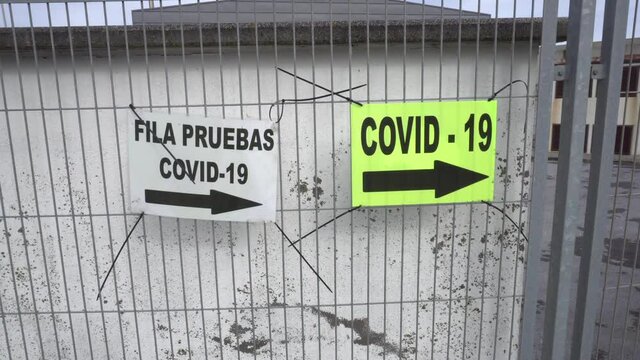 Signs warning that there is a place dedicated to diagnostic tests for covid on the street during the pandemic in Spain.