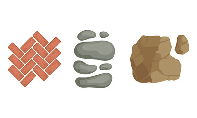 Pebbles and Block for Pavement and Garden Walkway as Landscape Elements Vector Set