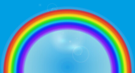 Cartoon rainbow on a blue sky. Seven colors rainbow. Vector illustration