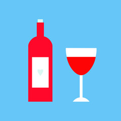 Wine cartoon flat vector illustration. Greeting cards or posters with wine. Abstract still life wine and glass. Geometric style.