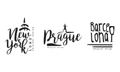 City and Capitals Name Original Design Vector Set