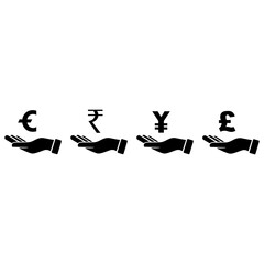 Set icons of black man's hand holds money, currency. Vector illustration eps 10