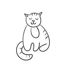 Hand drawn cute cat vector illustration coloring page. Simle black line in doodle style. Easy form.