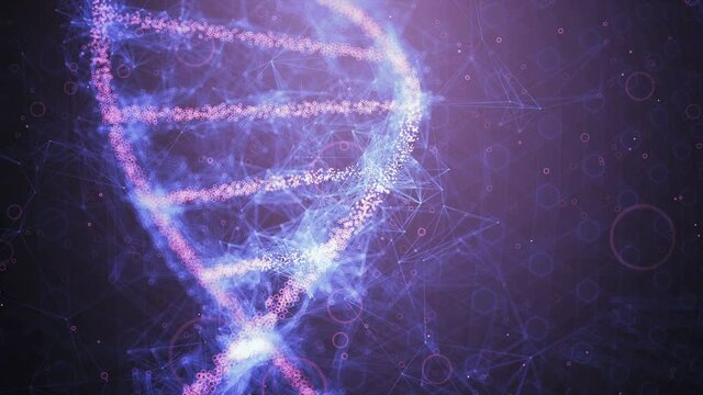 3D rendering of motion graphics of DNA molecular biotechnology concept.