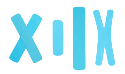 Set with blue kinesio tapes on white background. Banner design