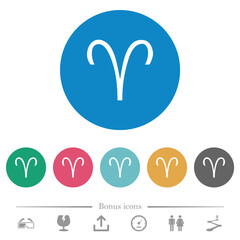Aries zodiac symbol flat round icons
