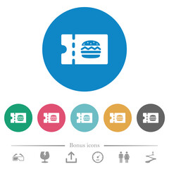 Fast food restaurant discount coupon flat round icons