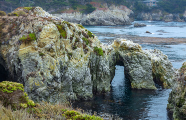Beautiful landscape, view rocky Pacific Ocean coast at Point Lobos State Reserve in Carmel,...