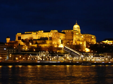 Budapest at night - royal castle by the river