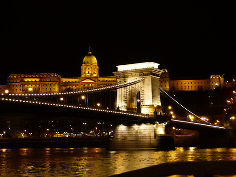 Budapest at night - chain bridge and a the royal castle