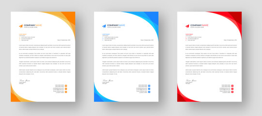 corporate modern letterhead design template set with yellow, blue  and red color. creative modern letter head design templates for your project. 