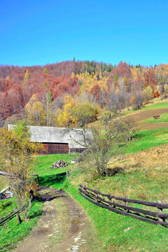 Autumn rural scenery, wonderful autumn landscape in the mountains, Cyrla, Rytro, Poland