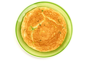 Morning omelette, isolated on white background. Healthy breakfast. High resolution image
