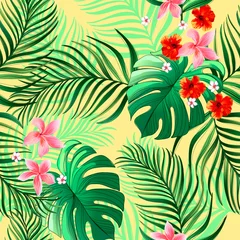Selbstklebende Fototapeten Tropical vector print. Seamless summer background. Trendy botanical pattern. © Logunova  Elena