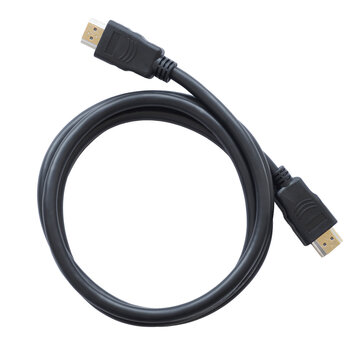 Connecting HDMI cable isolated white background. Tech, electronic, computer, communication cable.
