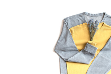 Concept for love. Yellow and gray sweaters