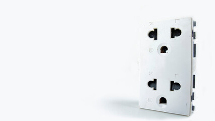 Copy space Electrical plug outlet isolated on white background.