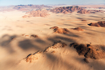 aerial view to beautiful sand desert Namib full of dunes, shapes, patterns